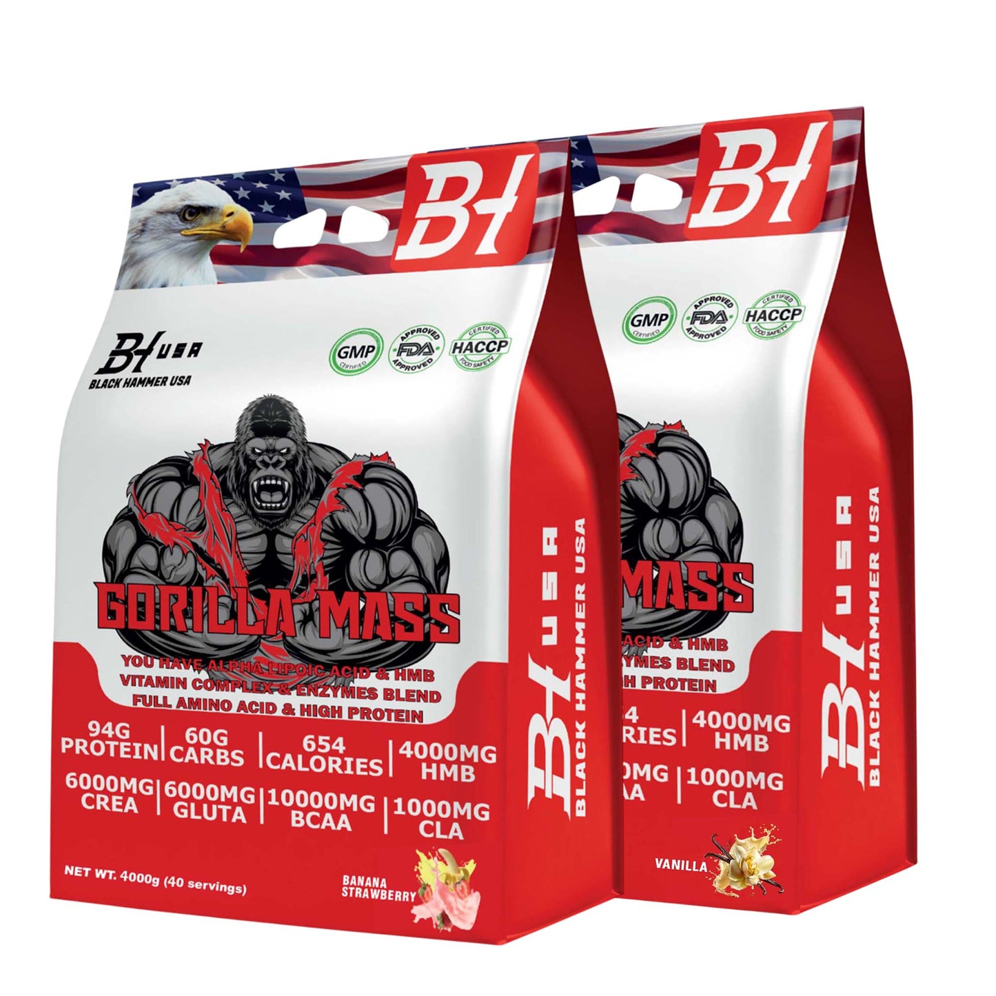 2× Gorilla Mass 4KG – Vanilla & Banana Strawberry