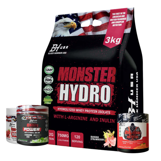 Monster Hydro Whey Protein 3KG Banana Strawberry + FREE EAAs, BCAA & Nano Creatine