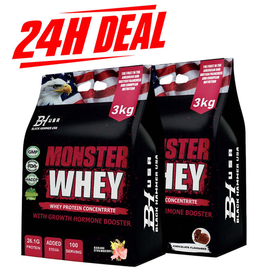 24H Deal: 2x Monster Whey 3KG Chocolate + Banana Strawberry_Save40%
