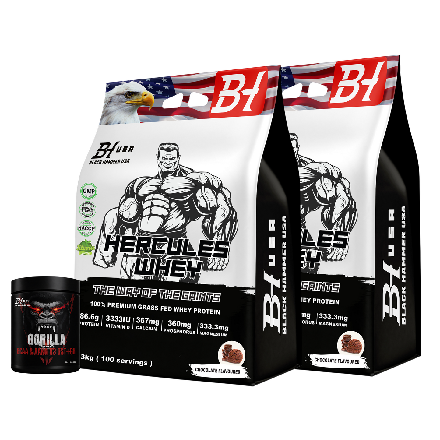 2X Hercules Whey 3KG Chocolate + FREE BCAA 620G | SAVE €50
