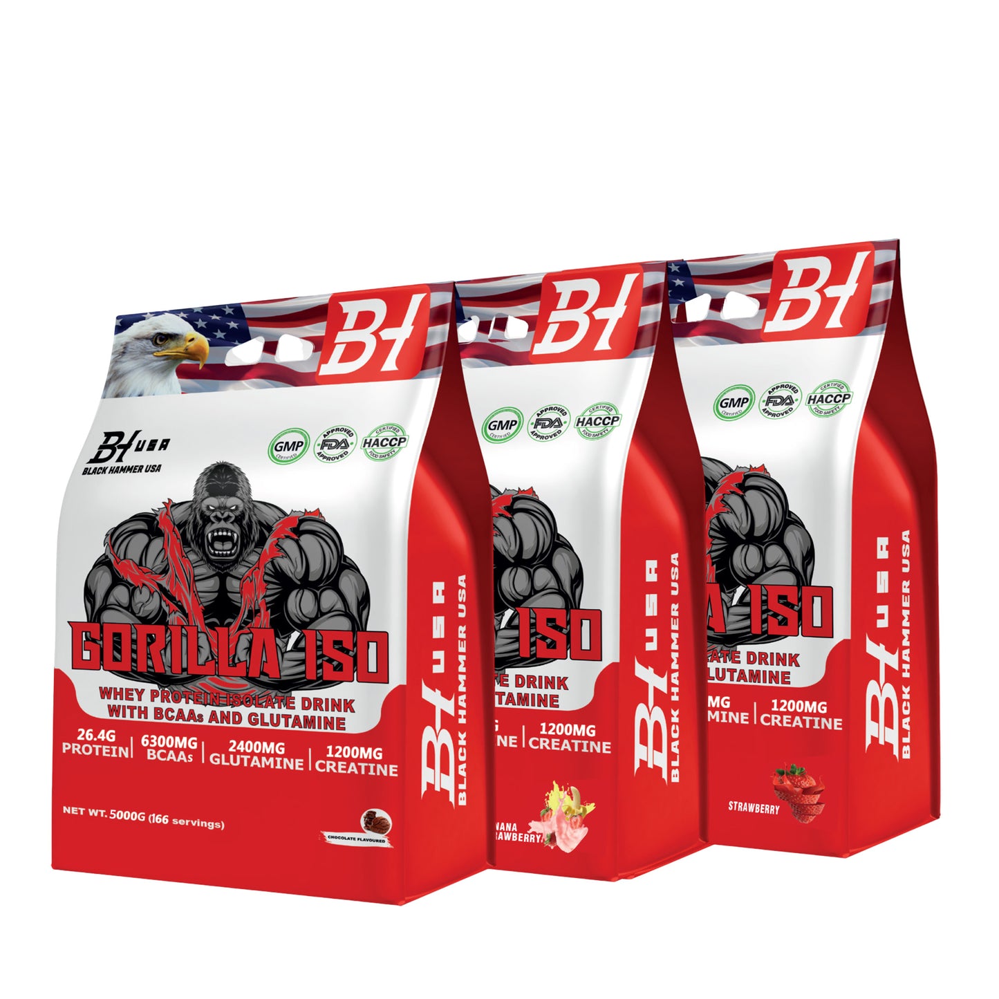 3× Gorilla ISO Whey Protein 5KG – Mixed Flavors