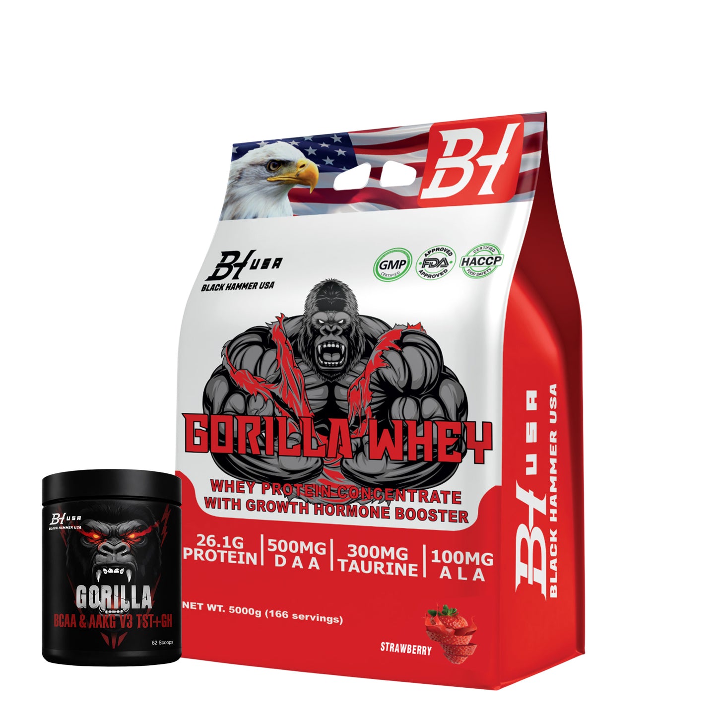 Gorilla Whey Protein 5KG Strawberry + FREE Gorilla BCAA 620G
