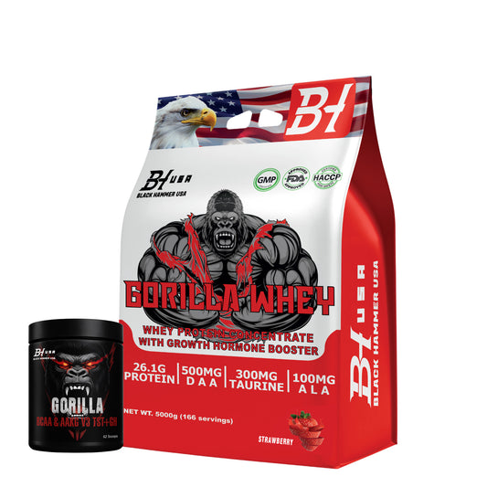 Gorilla Whey Protein 5KG Erdbeere + GRATIS Gorilla BCAA 620G