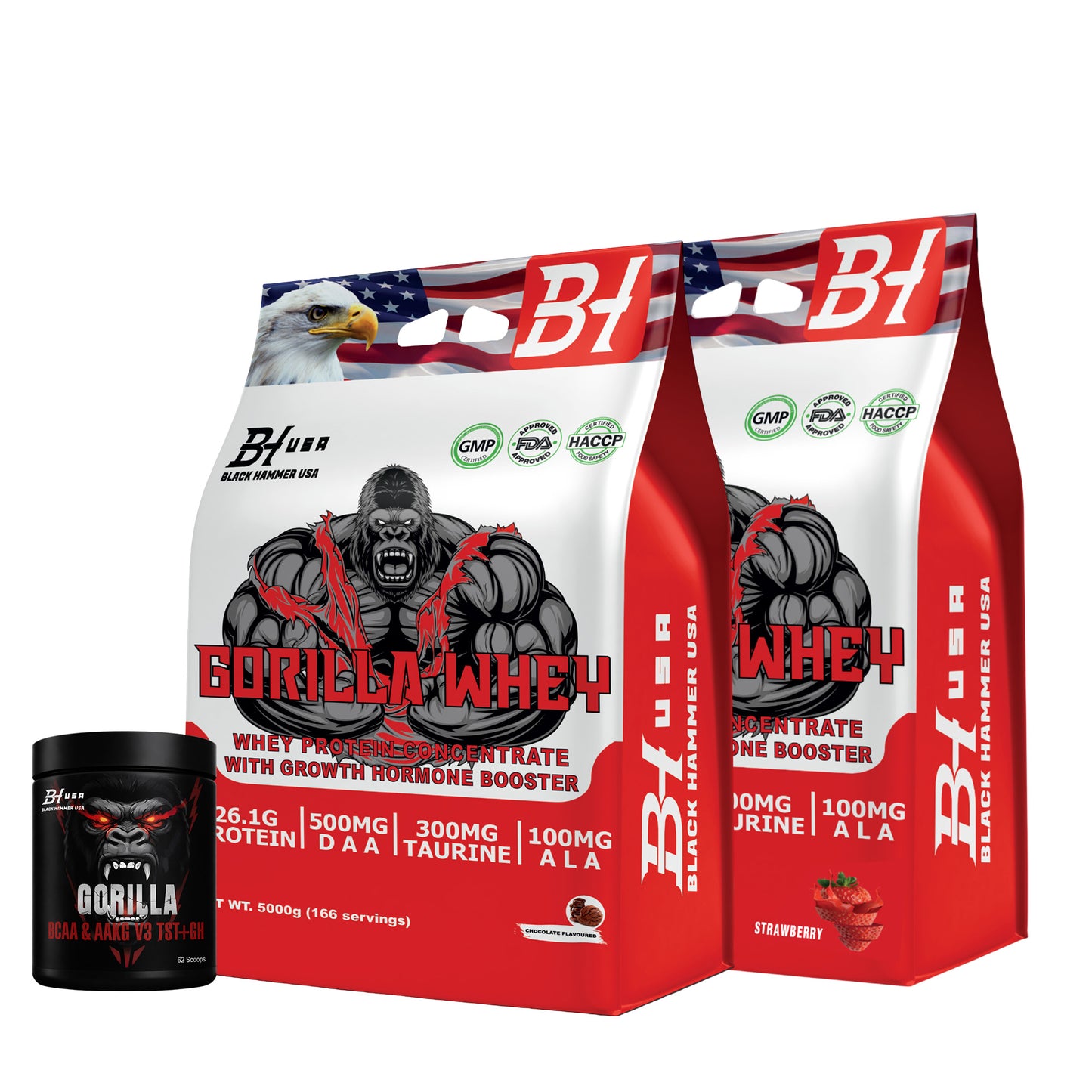 2× Gorilla Whey 5KG Strawberry + Chocolate + FREE BCAA 620G