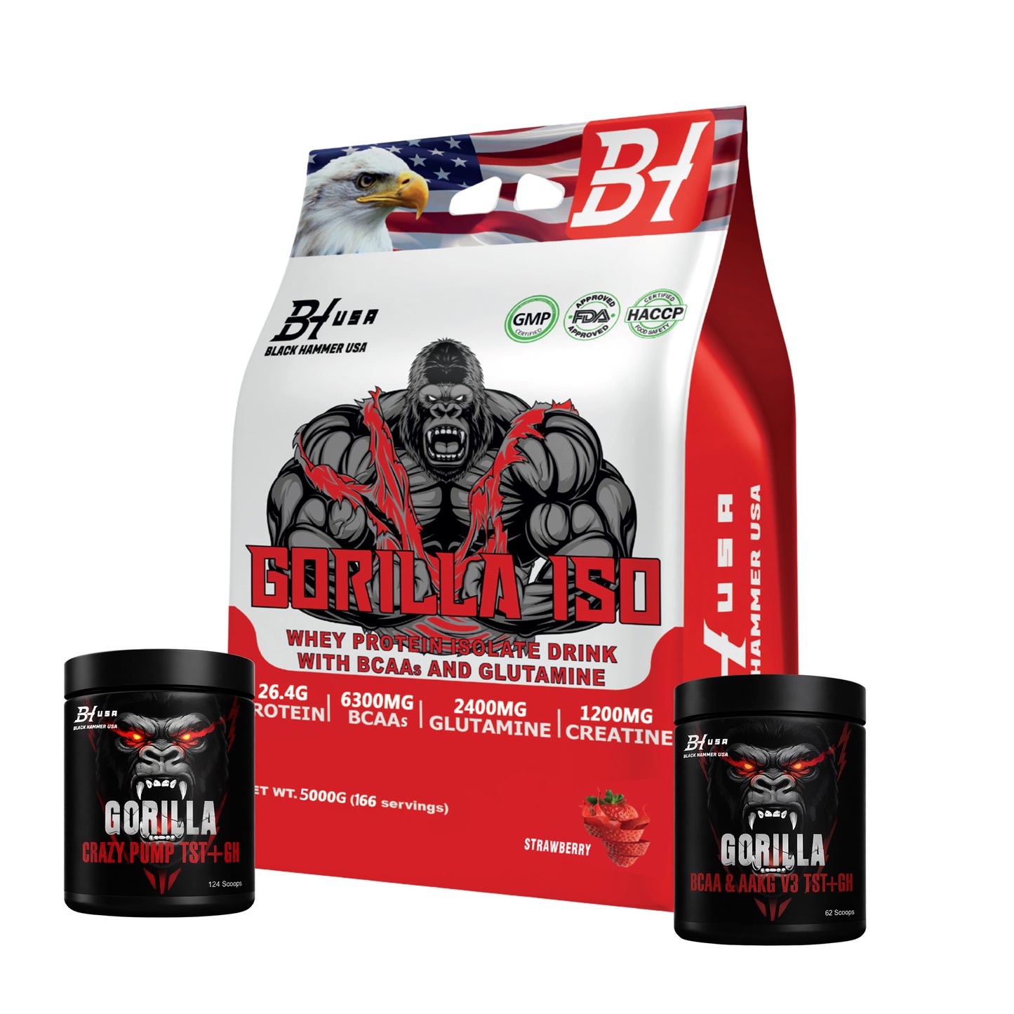 Gorilla ISO 5KG Strawberry + BCAA 620G + FREE Gorilla Crazy Pump
