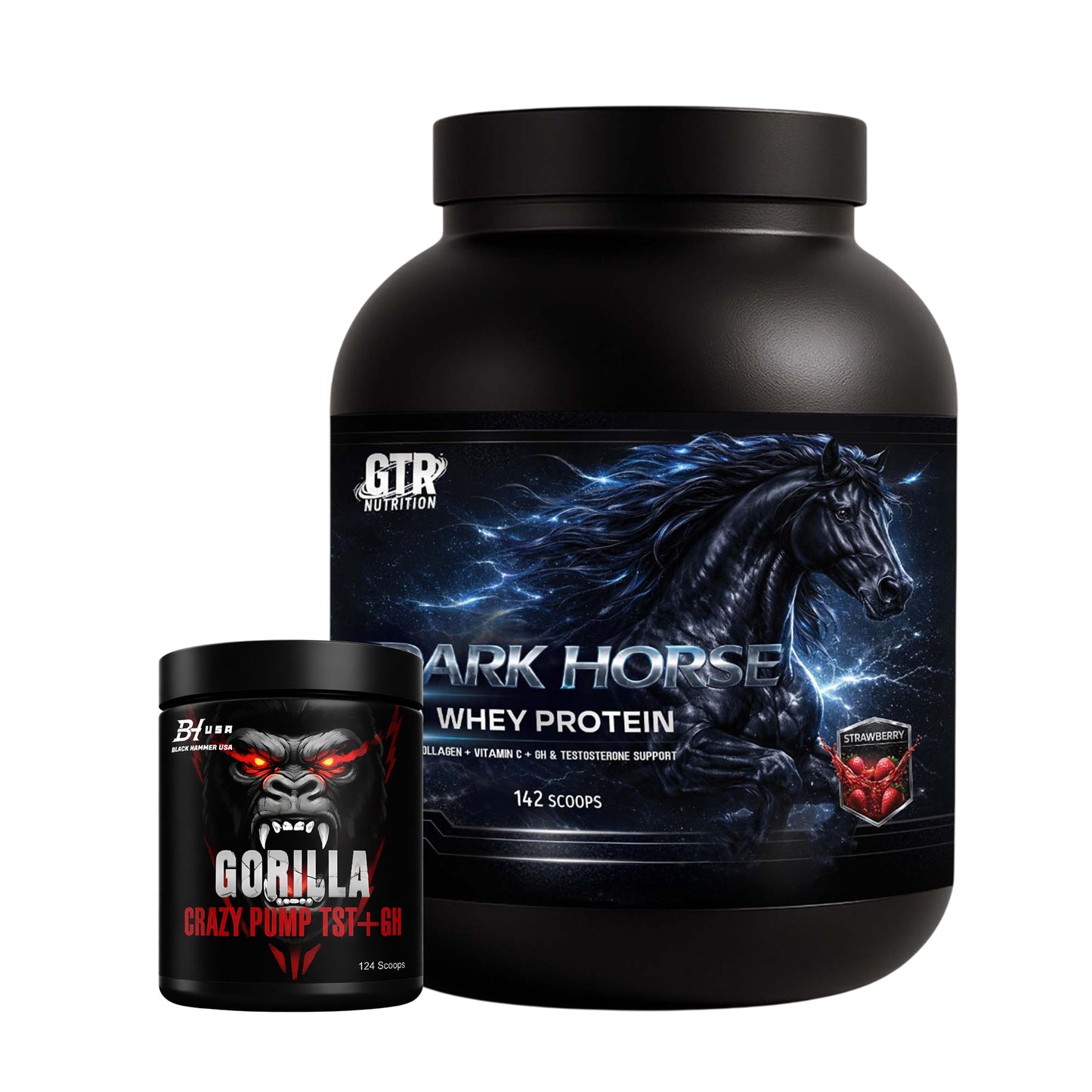 Dark Horse Whey 5KG Strawberry + FREE Gorilla Crazy Pump 620G