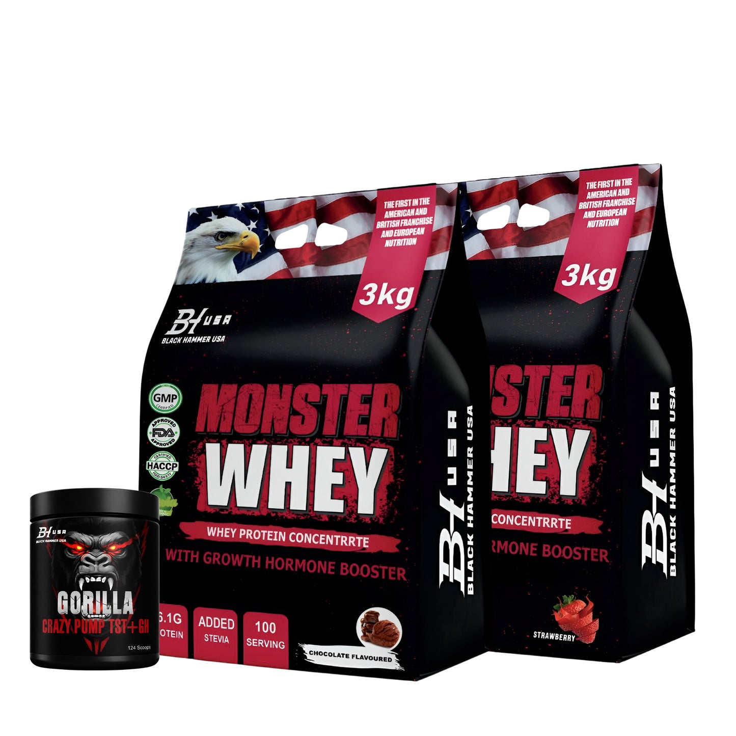 2x Monster Whey Protein – Chocolate & Strawberry + Gorilla Crazy Pump _ SAVE 40%