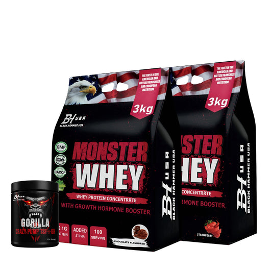 Limited Deal – 2x Monster Whey Protein – Chocolate & Strawberry + Gorilla Crazy Pump _ SAVE 40%