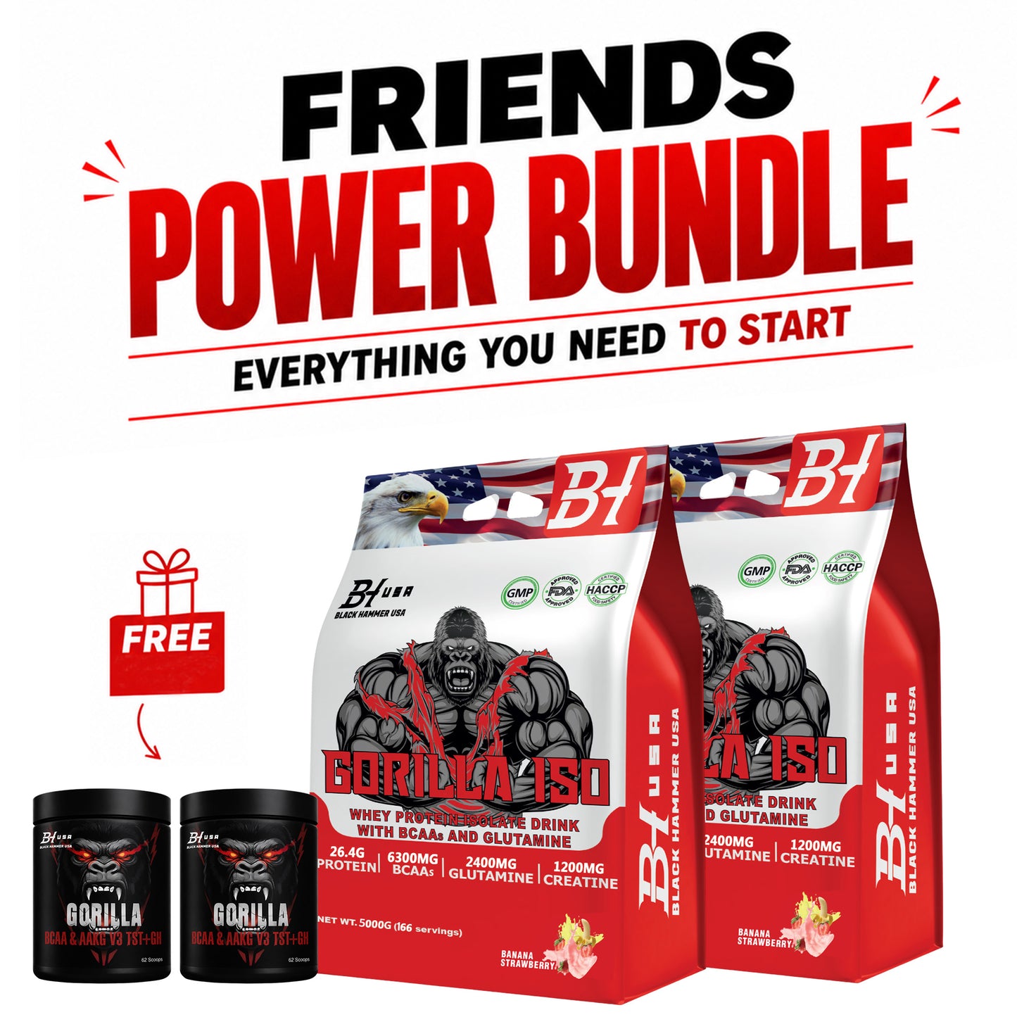 Friends Power Bundle | 2x Gorilla ISO 5KG + 2x FREE BCAA 620G