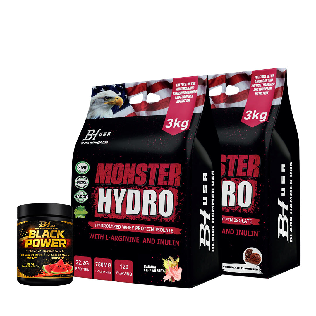 2x Monster Hydro 3KG Banane Erdbeere & Schokolade + GRATIS Black Power Wassermelone