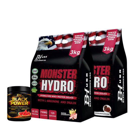 2x Monster Hydro 3KG Banane Erdbeere & Schokolade + GRATIS Black Power Wassermelone
