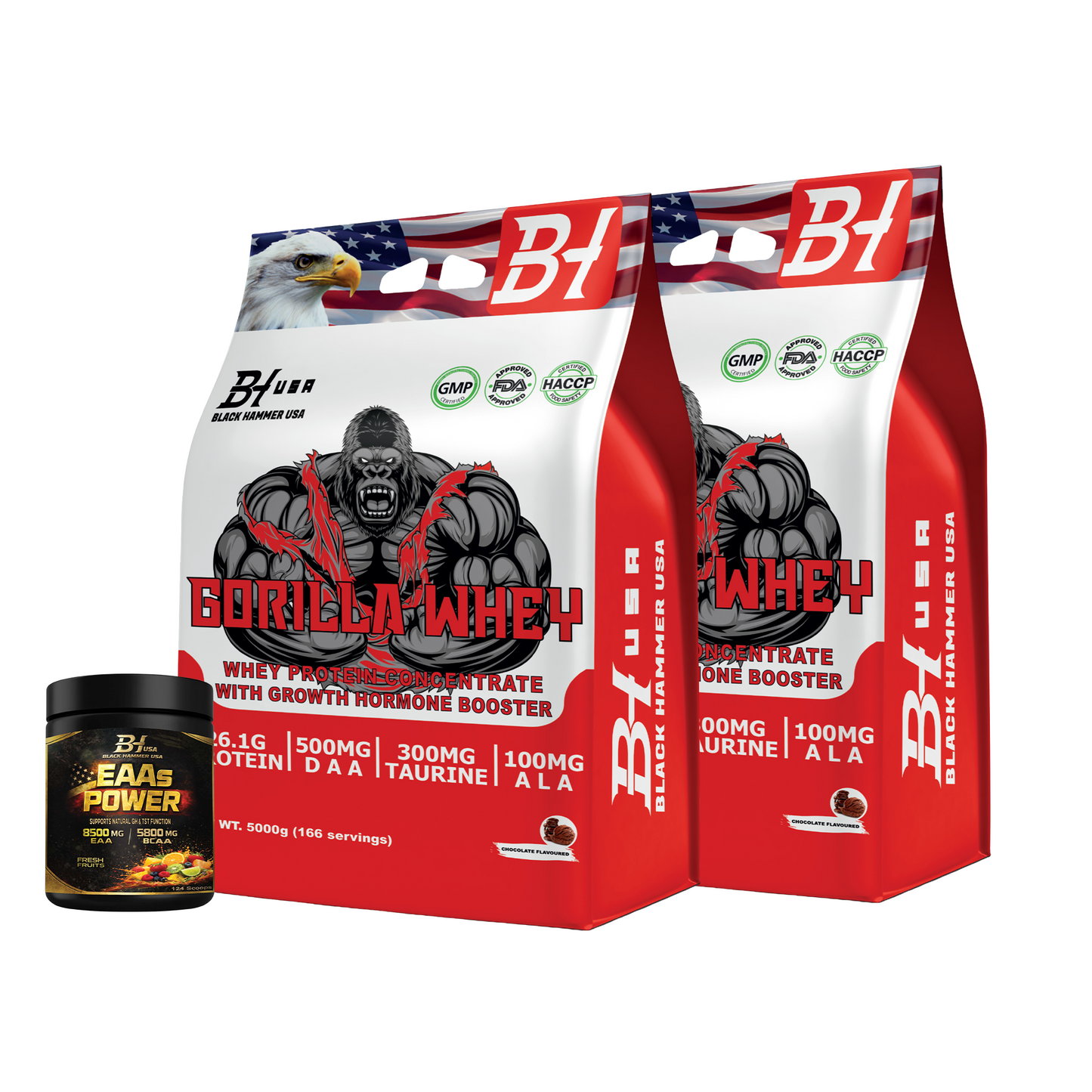 2× Gorilla Whey 5KG Chocolate + FREE EAA 620G