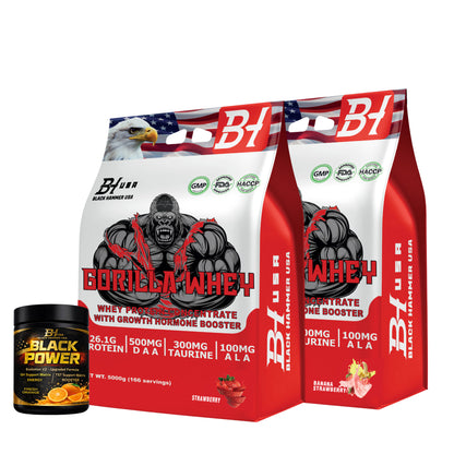 2× Gorilla Whey 5KG Strawberry + Banana Strawberry + FREE Black Power