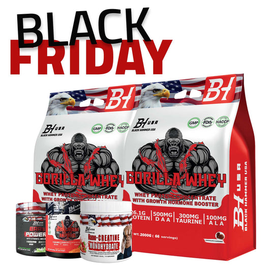 Black Friday Bundle Deal – 2× Gorilla Whey Protein 2kg + EAA Power + Nano Creatine + Gorilla BCAA | Muscle Growth, Strength & Recovery | Pre & Post Workout | High Protein | Black Hammer USA