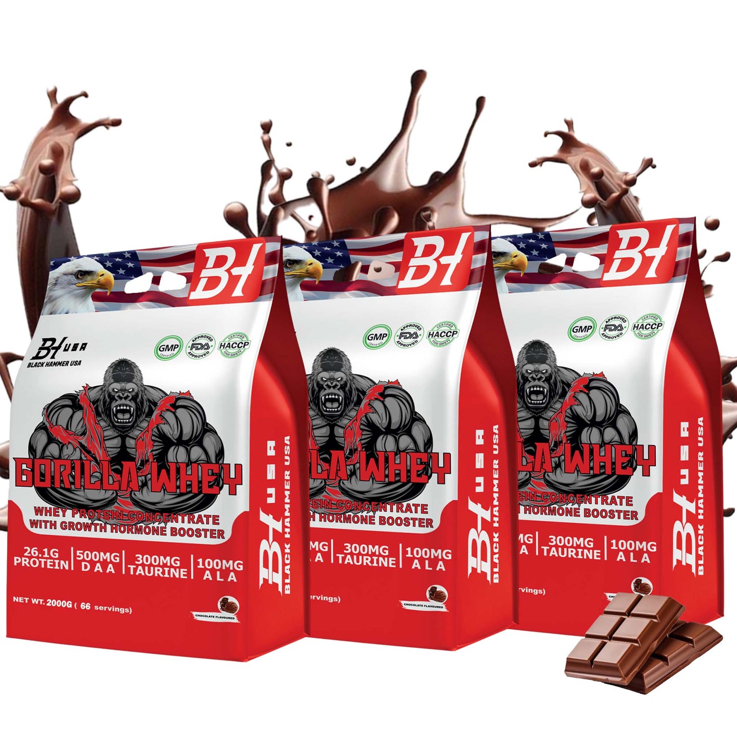 3× Gorilla Whey 2KG Chocolate