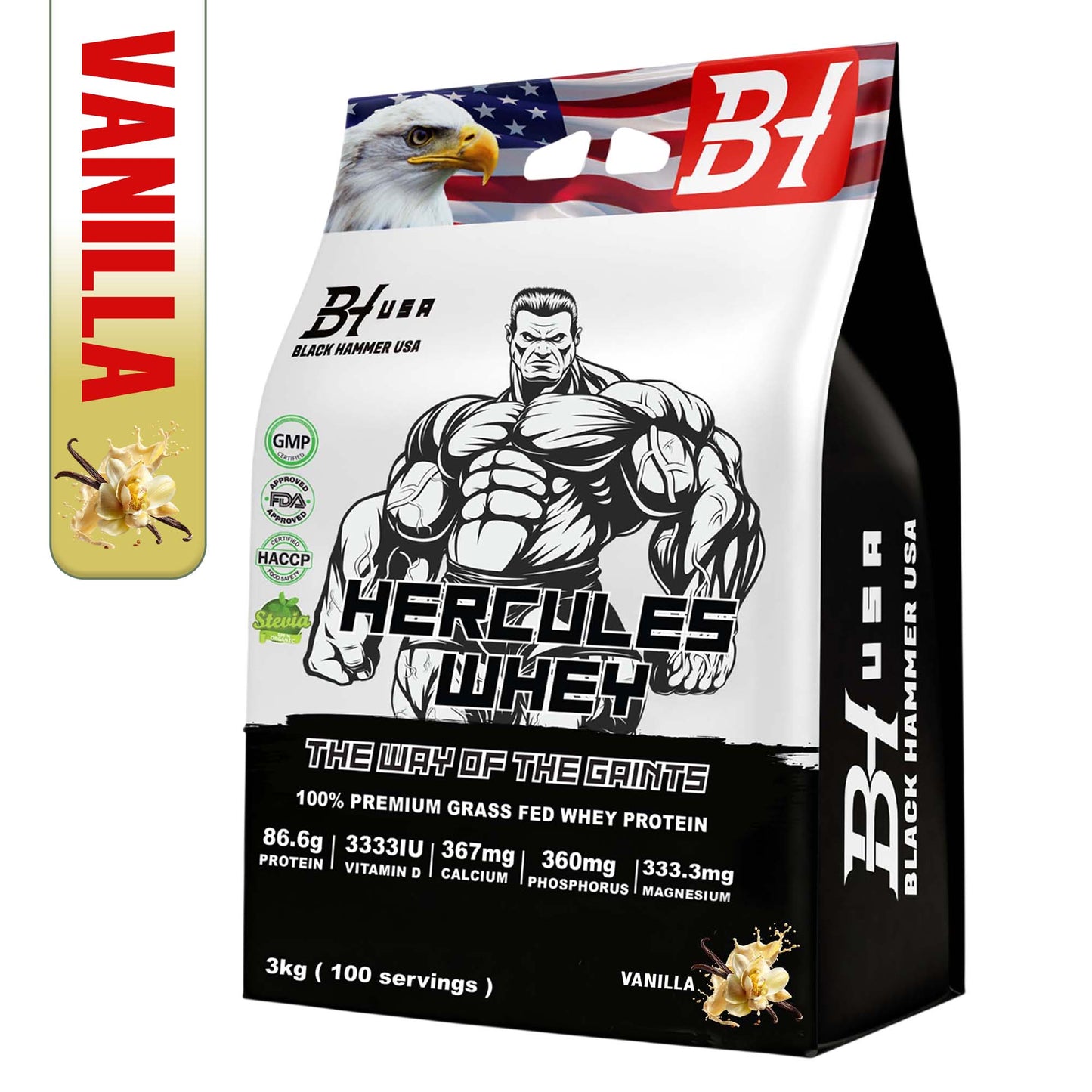 Hercules Whey 3KG Vanilla + FREE EAAs, BCAA & Nano Creatine