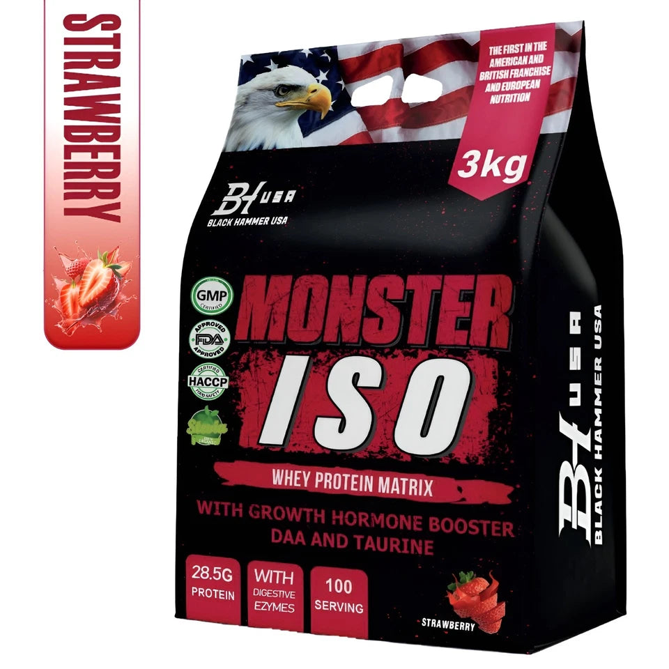 24H Deal: 3× Monster ISO Whey Protein 3KG – Chocolate + Strawberry + Banana Strawberry