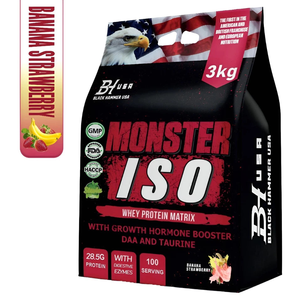 2x Monster ISO 3KG Strawberry & Banana Strawberry + FREE BCAA 620G_SAVE 40%